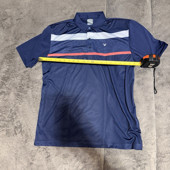 Callaway Golf Opti-Dry Polo Shirt Mens L Navy White Coral Stripe Performance - Picture 5 of 6